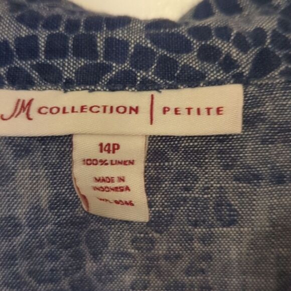 JM Collection Blue Linen Pattern Button Up Lightweight Jacket Shirt 14 Petite - Picture 2 of 5